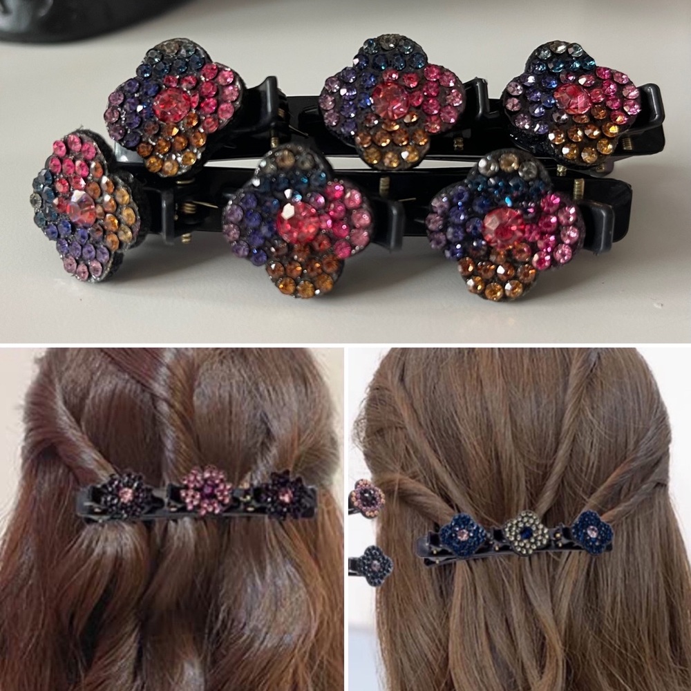 3/$15 Set of Rhinestone Flower Braiding Hair Clips